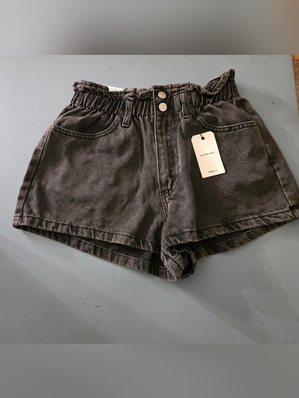 NEW Forever 21 Black Paperbag Denim Shorts 27 (Small)